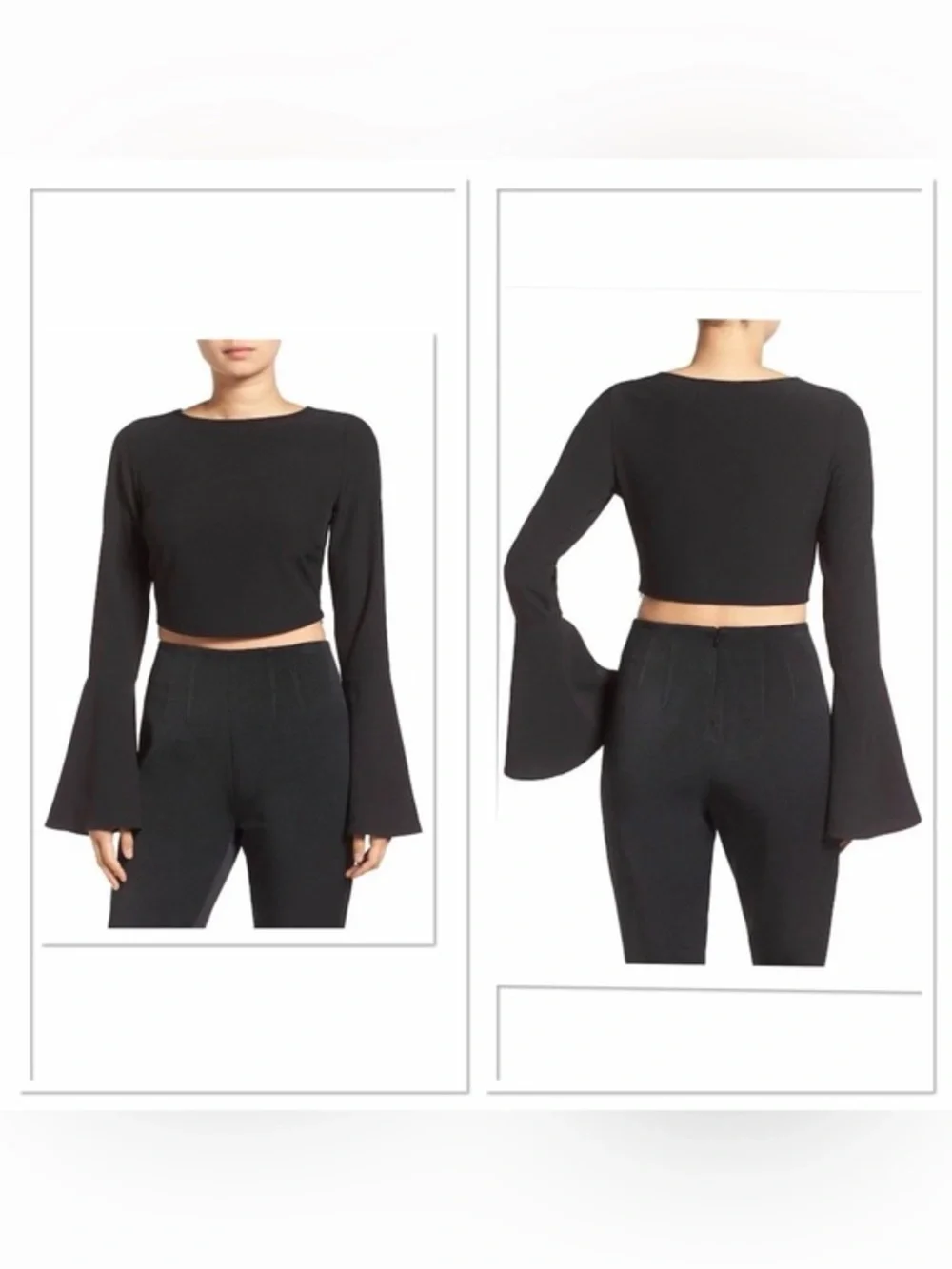 kendall + kylie black bell sleeve crop top - size small